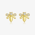 Minimalist S925 sterling silver bee stud earrings with 18K gold plating and clear zircons - 925 Silver / 18K Gold