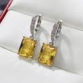 Elegant silver earrings with large rectangular yellow zircon stones in a gift box - Yellow