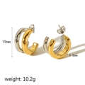 Pendientes de aro en C de acero inoxidable bicolor oro de 18k y plata de 19mm - Pendientes de botón de colores mixtos (TE6339-M)
