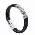 Bracciale da uomo in pelle PU nera intrecciata con chiusura magnetica incisa Love My Son - Incisione Love My Grandson + Card / Nero
