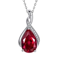 Elegante halsketting met robijnen traanhanger en diamanten op een zilveren ketting - Rood