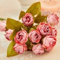 Artificial vintage dusty pink rose bouquet with realistic burnt edges and silk leaves - Red