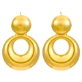 Polished 18k gold plated stainless steel geometric hoop earrings for women on white background - Stainless Steel 18k Gold Plated Gourd Sphere Style (3761)