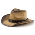 Dettaglio macro di cappello cowboy vintage con fascia intrecciata e stella in bronzo - M (56-58cm) / Sfumatura Cachi e Caffè