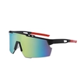 Cycling sunglasses with black frame and vibrant green-yellow-blue gradient mirror lenses - Black Red Frame Pink Mirror Lens