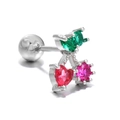 Silver cherry stud earring with colorful zircon stones and secure screw ball backing - Silver Cherry