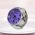 Fashionable silver alloy ring watch with elastic band and vibrant purple quartz dial - Purple