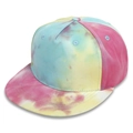 Pink, yellow, and blue tie-dye kids baseball cap with flat brim and twill texture - Tie-dye Rose Red
