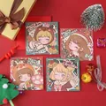 Christmas cartoon greeting cards with reindeer girl designs and kraft envelopes - Cartoon Girl Card / With Envelope + Seal Sticker
