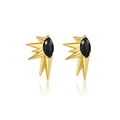 Boucles d'oreilles clous S925 argent doré avec pierres marquises noires et pointes - Argent 925 / Or 18K-Zircon Noir