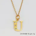Collier avec pendentif lettre U en acier inoxydable doré 18K et pierres zircon - Lettre U