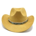 Détail d'un chapeau de cowboy en daim jaune avec perles turquoise et ruban tressé ethnique - M (56-59cm) / Jaune