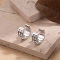 Silver stainless steel huggie earrings featuring double-row clear square cubic zirconia - Stainless Steel/Zirconia / Silver with Clear Zirconia