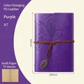 A7 vintage purple PU leather leaf notebook with 75 sheets of kraft paper and strap binder - Purple / A7