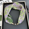 Floral magnetic scarf necklace in green and purple with camellia pearl buckle - Rose Buckle-Elegant Geometric Purple / 37cm