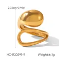 Minimalist 18k gold plated stainless steel ring with liquid teardrop design and 6.1g weight - Liquid Metal Open Spiral Style (HC-R30591-9)