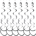 Detail of six black spiral ceiling hanging decorations for birthday party venue setup - Double Spiral / Black