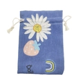 Blue linen drawstring pouch with daisy and strawberry prints for jewelry gift packaging - 10*14cm / Blue Strawberry