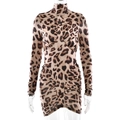 Dettaglio vestito leopardato a collo alto con drappeggio su vita e gonna - S / Stampa leopardata