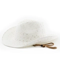 Detail of white straw cowboy hat featuring gold sequins and adjustable brown wind cord - M(56-58cm) / Pure White