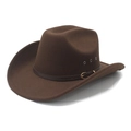 Deep brown wool cowboy hat with leather belt buckle and metal ventilation eyelets - M (56-58cm) / Brown