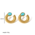 Boucles d'oreilles créoles vintage en acier inoxydable doré 18K avec turquoise - Style en C Torsadé Turquoise (TE6351) / Or 18 carats