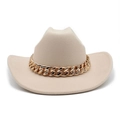 Classic beige wool fedora hat with stylish wide brim and chunky gold chain accessory - M(56-58cm) / Off White