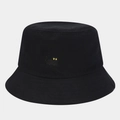 Close-up detail of a black cat embroidery with yellow eyes on a cotton bucket hat - M (56-58cm) / Black