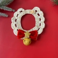 Detail of red Christmas pet collar with handmade crochet texture and gold bell accessories - XS (1-2kg) / Red Tie Star Collar (With Bell)