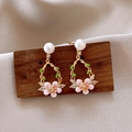 51# 925 Sterling Silver Earring Post - Floral Enamel Vine