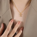 Gemini zodiac necklace in gold finish with micro-paved white zircons on slim chain - Gemini - Gold / 40+5cm