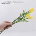 Bunch of 5 yellow artificial tulips, 35cm long, perfect for Nordic style ceramic vases - 5 Pcs Artificial Tulips-Passionate Yellow