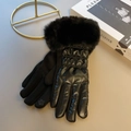 Women's winter warm touchscreen gloves in black with windproof quilting and faux fur cuffs - One Size / Black S054