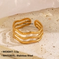 Minimalist 18K gold plated stainless steel adjustable wavy ring with lava texture - Lava Wave Stacked / Gold
