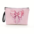 Rosa Kosmetiktasche aus Segeltuch mit großer Karo-Schleife und schwarzem Reißverschluss - Rosa kariertes Schleifenmuster (Stil 1)