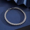 Detailed top view of a silver stainless steel Cuban link bracelet with lobster clasp - Woven Basket Mesh Bracelet [Width 5mm] / Length 21cm