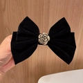 Elegant black velvet hair clip with a silver rose accent for formal occasions - Velvet/Alloy