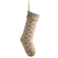 Beige Strick-Weihnachtssocke mit Fischschuppenmuster und Rippbündchen für Weihnachtsgeschenke - Flachsfarben