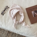 Chic beige cotton linen neckerchief with dark brown polka dots in a stylish knotted tie - Pinkish Beige Polka Dot