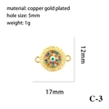 Gold plated copper evil eye pendant with colorful cubic zirconia stones and size specs - Gold Double Ring Multi-color Zircon Eye (C-3)