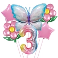 Regenbogen-Zahl 3 Luftballon-Set mit Schmetterling, Blumen und Sternen zum 3. Geburtstag - Farbverlauf Stil 3