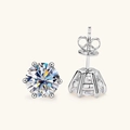 Classic silver six-prong stud earrings with round brilliant-cut moissanite stones - 0.5ct+0.5ct / White-6 Prong