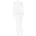Rückansicht eines weißen langärmeligen Bodycon-Maxikleides mit transparentem Mesh-Einsatz - M / Weiß
