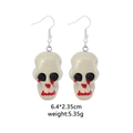 Spooky skull drop earrings with red blood splatter for Halloween jewelry styling - Skull Head 5 White Blood