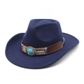 Détail d'un chapeau de cowboy bleu marine avec ruban ethnique et ornement turquoise - M (56-58cm) / Bleu marine
