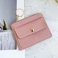 Pink faux leather card holder with snap pocket, zipper closure and gold keychain - Pink