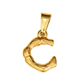 Bamboo style 18K gold plated letter C pendant in stainless steel with bark texture - Letter C