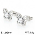 Silver hollow butterfly stud earrings with white pearl centers, 12x9mm, 1.4g weight - Stud Earrings / Steel