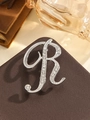 Silver letter R brooch with sparkling crystals and elegant cursive alloy design - Silver Letter R