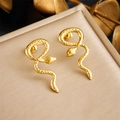 Golden stainless steel snake earrings with textured scales on silk jewelry box - Snake Shape (E6054) / Gold